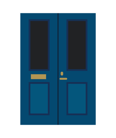 Blue front door. Isolated on white background. Flat design. Vector illustration.のイラスト素材