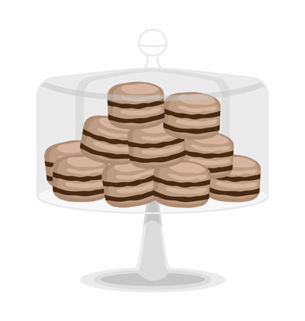 Set of cakes. Truffle cookies on glass stand. Isolated on white background. Vector illustration.のイラスト素材