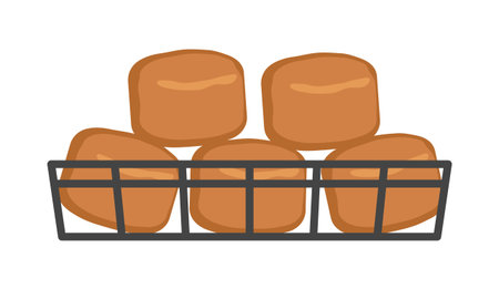 Buns in the basket. Bakery. Isolated on white background. Vector illustration.のイラスト素材
