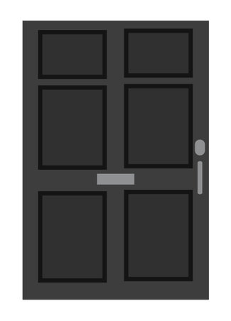 Black closed front door. Isolated on a white background. Flat design. Vector illustration.のイラスト素材