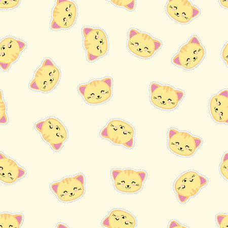 Cute cartoon cats seamless pattern. Kawaii yellow kittens. Vector illustration.のイラスト素材