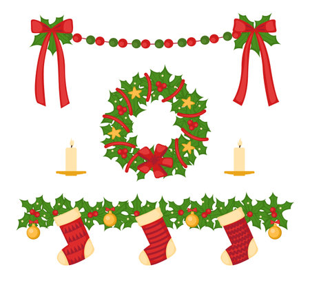 set of Christmas decorations Isolated on white backgroundのイラスト素材