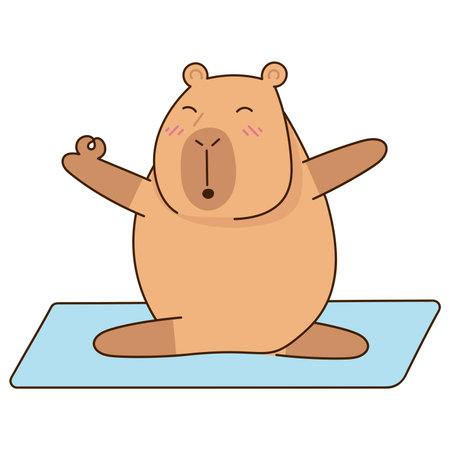 Cute capybara sticker ok. Emotions, emojis, relaxation, yoga, okay, smile. Vector illustrationのイラスト素材