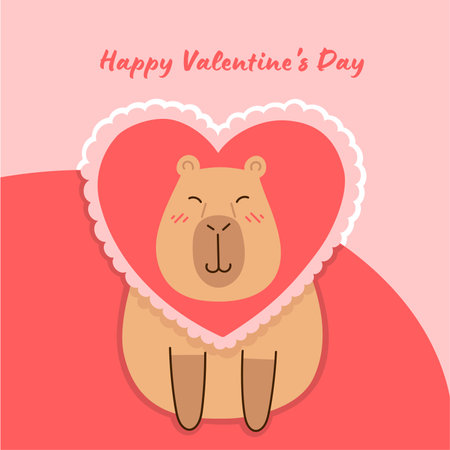 A Valentine Day card. Cute capybara with a heart. Love, postcard, love, Valentine. Vector illustrationのイラスト素材