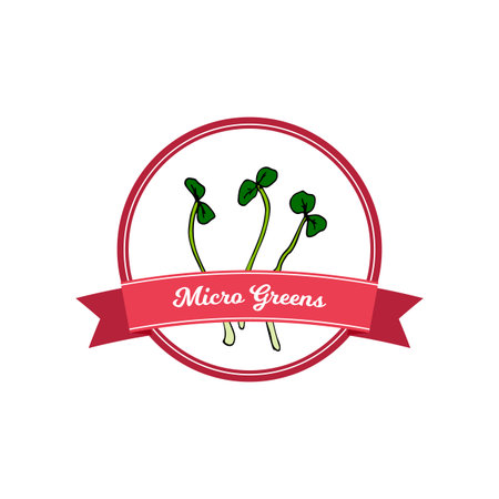 Micro greens logo with hand drawn elements. Vector illustration in colored sketch style isolated on white backgroundのイラスト素材