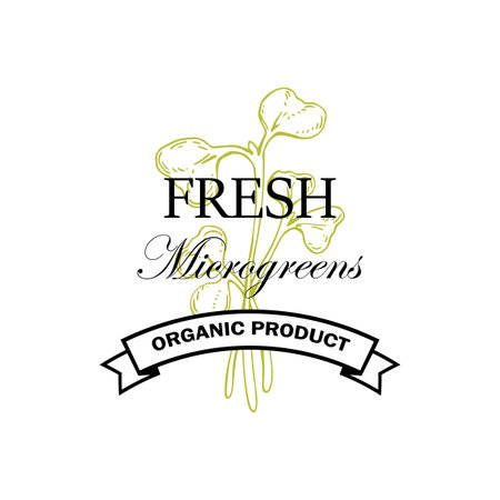 Microgreens logo with hand drawn elements. Vector illustration in sketch style isolated on white backgroundのイラスト素材