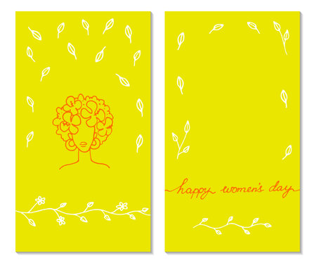 Two sides Womens day greeting card with hand drawn elements. Vector illustraionのイラスト素材