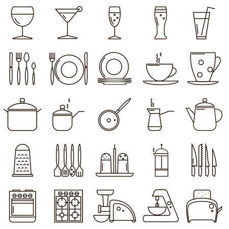 Simple set of kitchen vector line icons collection for web sites, infographics, printed materialsのイラスト素材