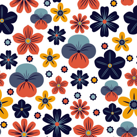 Seamless vector flower pattern, cute bright color design for stickers, labels, tags, gift wrapping paper, greeting cards, posters, banner design, fabrics, textileのイラスト素材