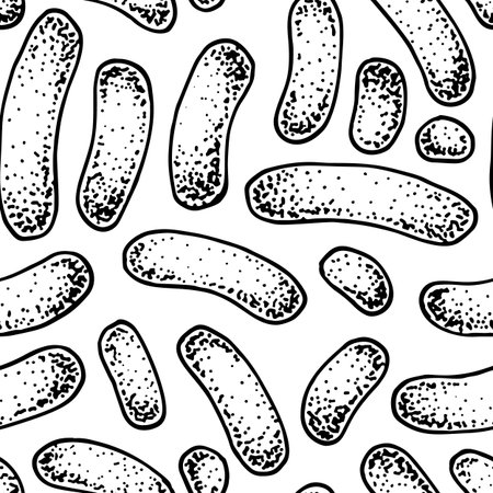 Bacterium seamless pattern in realistic sketch stile. Hand drawn medical background. Vector illustrationのイラスト素材