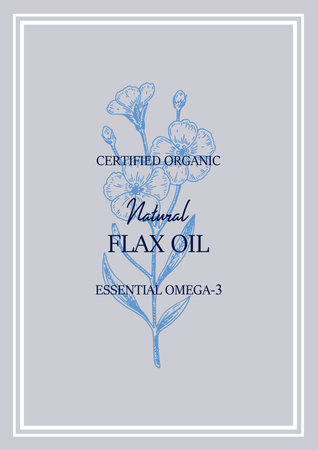 Hand drawn flax vertical design. Vector illustration in sketch style for linen seeds and oil packagingのイラスト素材