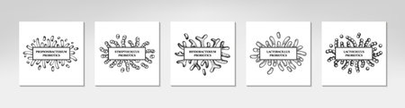 Set of hand drawn probiotics frames. Design for packaging and medical information. Vector illustration in sketch styleのイラスト素材