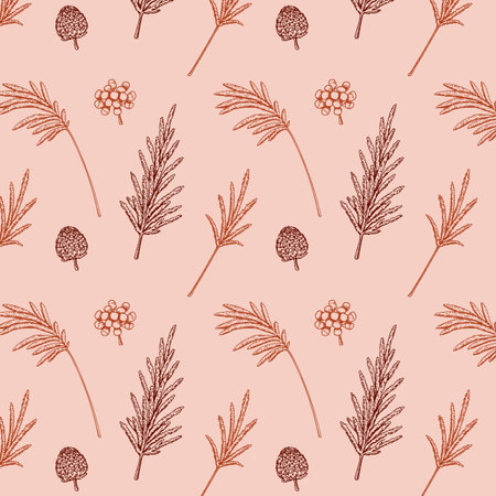 Hand drawn botany seamless pattern with pampas grass. Vector illustration in sketch style. Modern...