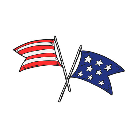 USA crossed flags. 4th of July. Hand drawn vector illustrationのイラスト素材