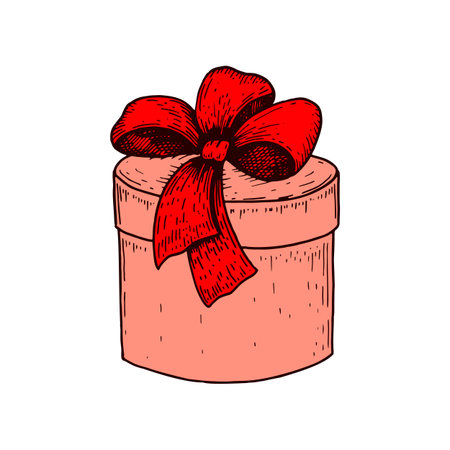 Hand drawn gift box with a bow isolated on white. Vector illustration in sketch styleのイラスト素材