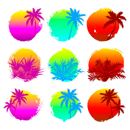 Set of hand drawn summer tropical labels. Design element for sale, fashion, banner, web, invitation, card. Space for text.のイラスト素材
