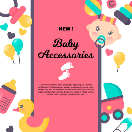 Baby accessories banner. Could be used for store, shop, internet, newsletter, advertisement design.のイラスト素材