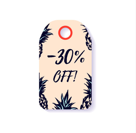 Summer Sale tag with hand drawn elements. Vector illustration.