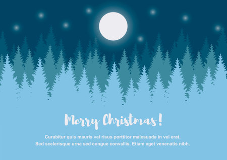 Horizontal Merry Christmas and Happy New Year greeting card. Christmas tree winter landscape.のイラスト素材