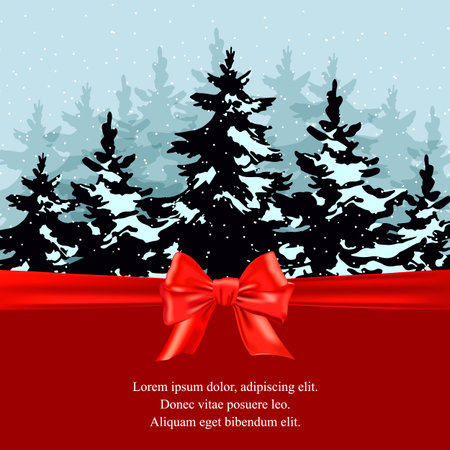 Beautiful Christmas design in retro style with Christmas trees and lettering. Place for text. Vector illustration with hand drawn elements.のイラスト素材