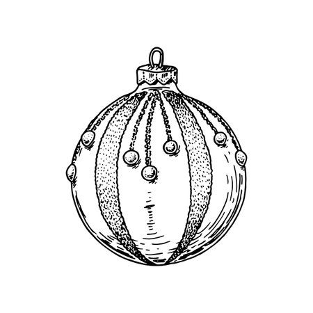 Hand drawn Christmas Ball. Christmas tree vintage toy. Vector illustration in sketch style.のイラスト素材