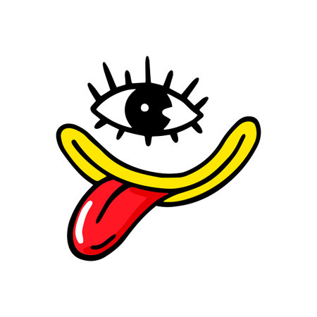 Weird face showing a tongue in comic style. Vector illustration. Valentines day design elementのイラスト素材
