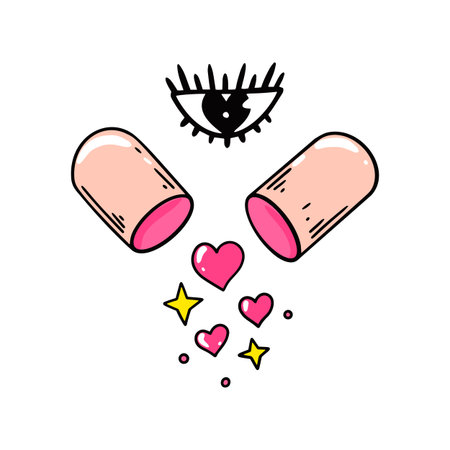 Hand drawn pill with a heart. vector illustrationのイラスト素材