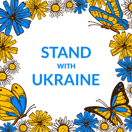 Solidarity with Ukraine poster. Stand with Ukraine design. hand drawn vector illustrationのイラスト素材