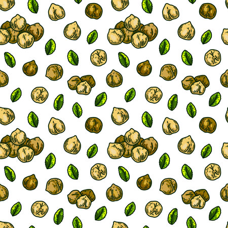 Hand drawn chickpeas seamless pattern. vector illustration in colored sketch styleのイラスト素材