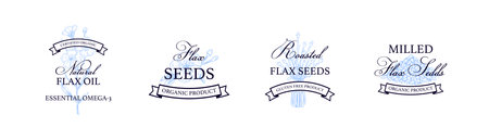 Flax logo template with hand drawn element. Vector illustration in sketch style. Design for linen products, seed, oil, packagingのイラスト素材
