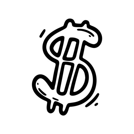 Dollar sing in doodle style. Hand drawn vector illustration. Financial currency, wellness and wealth symbolのイラスト素材