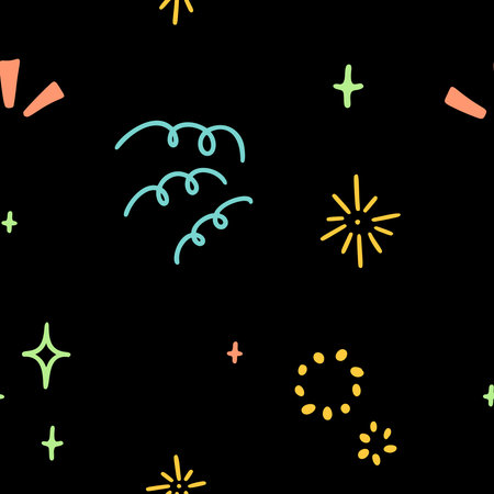 Cute line doodle seamless pattern. Childish squiggle drawing design. Baby party decoration.のイラスト素材