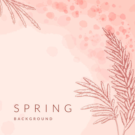 Spring summer loral social media square post templates set. Waterolor green, beige, pink, pastel abstract flower background and greeting cards design. Circle and square botanical plant frameのイラスト素材