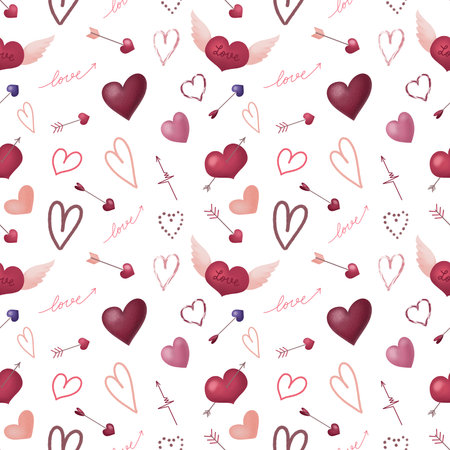 Hand drawn seamless pattern of arrows and hearts. valentines day conceptの写真素材