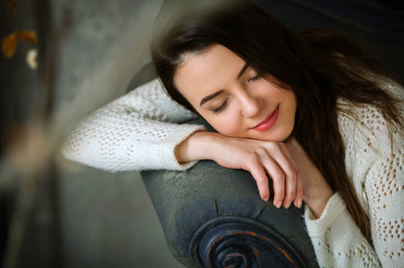 gentle girl posing in vintageの写真素材