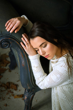 gentle girl posing in vintageの写真素材