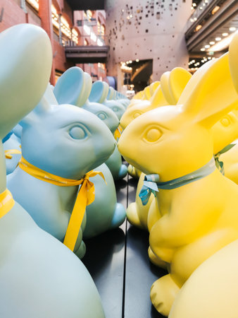 Easter bunnies in national ukrainian colors - freedom blue and energizing yellow. Support to...