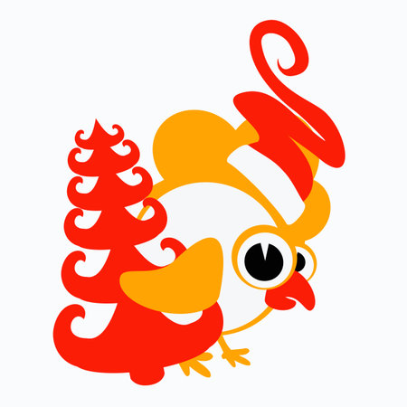 rooster, cockerel, chicken a symbol 2017 on the Chinese calendar. The silhouette is orange, red two colors on the white easily separated background. Vector illustration. To use for the press, the website, undershirts, t-shirts, textiles.のイラスト素材