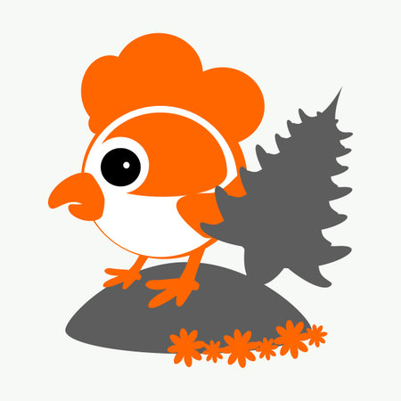 rooster, cockerel, chicken with a fir-tree a symbol 2017 on the Chinese calendar. The silhouette is orange, gray two colors on the white easily separated background. Vector illustration. To use for the press, the website, undershirts, t-shirts, textilesのイラスト素材