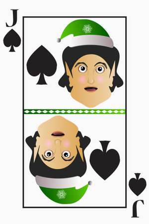 Vector elf simple easy Christmas Jack playing card suit spades on a white background editable detachable.のイラスト素材