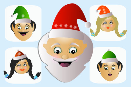 Santa Claus icon head wayward eccentric outlandish his assistants a few people.のイラスト素材