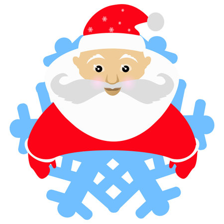 Santa Claus in a red cap in the form of a snowflake an icon. on a white background. for the press, undershirts, t-shirts, fabric, cards, design. vector illustration.の写真素材