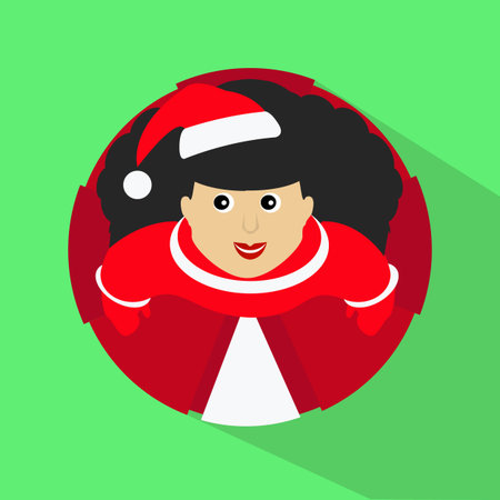 Brunette Santa girl cartoon character top view button vectorのイラスト素材