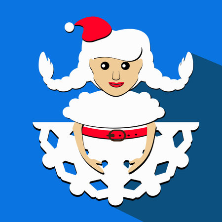Santa girl Christmas New Year vector illustration snowflake brunette view from above paperのイラスト素材