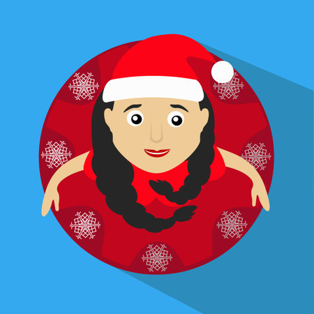 miss claus santa with snowflakes round button to clickのイラスト素材