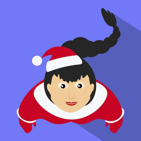 miss claus Santa with a long oblique top view of a purple backgroundのイラスト素材