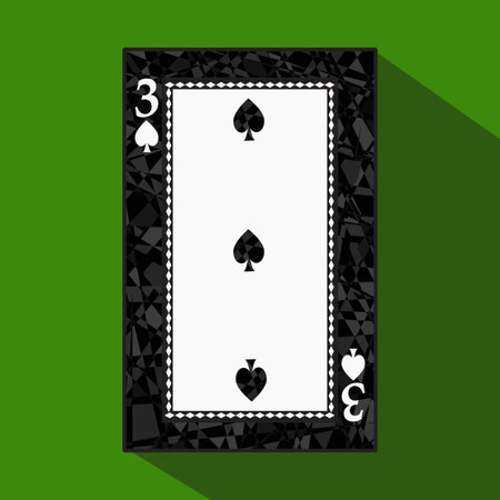 playing card. the icon picture is easy. peak spide THREE 3 about dark region boundary. a vector illustration on a green background. application appointment for: website, press, t-shirt, fabric, interior, registration, design. playing card. the icon picture is easy. peak spide THREE 3 about dark region boundary. a vector illustration on a green background. application appointment for: website, press, t-shirt, fabric, interior, registration, design.