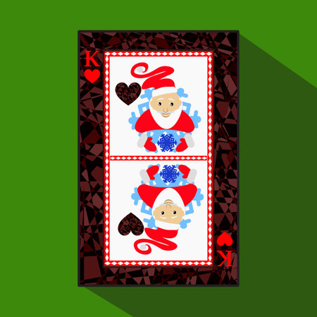 playing card. the icon picture is easy. HEART KING NEW YEAR SANTA CLAUS. CHRISTMAS SUBJECT. about dark region boundary. a vector illustration on a green background. application appointment for: website, press, t-shirt, fabric, interior, registration, desi playing card. the icon picture is easy. HEART KING NEW YEAR SANTA CLAUS. CHRISTMAS SUBJECT. about dark region boundary. a vector illustration on a green background. application appointment for: website, press, t-shirt, fabric, interior, registration, desi