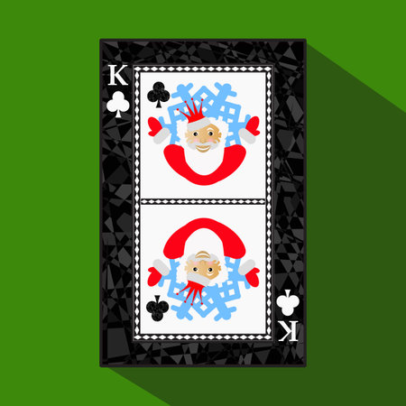 playing card. the icon picture is easy. CLUB KING. NEW YEAR SANTA CLAUS. CHRISTMAS SUBJECT. about dark region boundary. a vector illustration on a green background. application appointment for: website, press, t-shirt, fabric, interior, registration, desi playing card. the icon picture is easy. CLUB KING. NEW YEAR SANTA CLAUS. CHRISTMAS SUBJECT. about dark region boundary. a vector illustration on a green background. application appointment for: website, press, t-shirt, fabric, interior, registration, desi