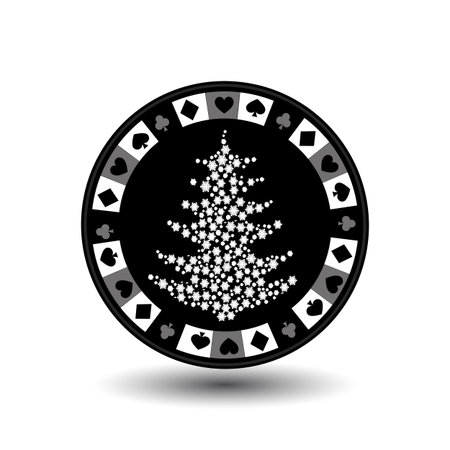 chip poker casino Christmas new year. Icon vector illustration  on white easy to separate the background. To use for sites, design, decoration, printing, etc. In the middle of the Christmas tree made of snowflakes on gray chipのイラスト素材